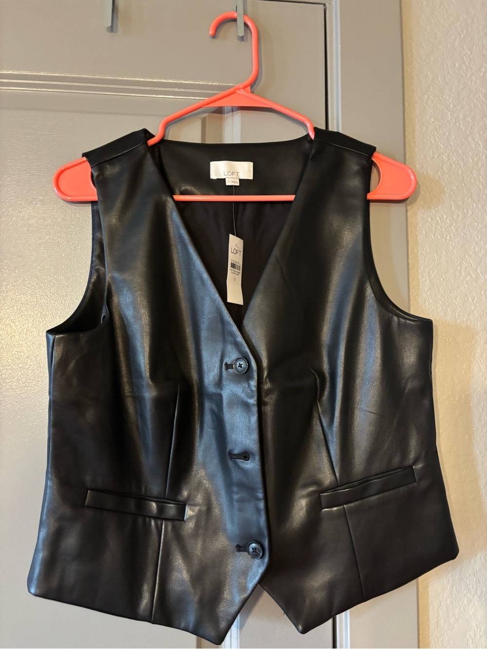 LOFT Black Faux Leather Sleeveless Vest